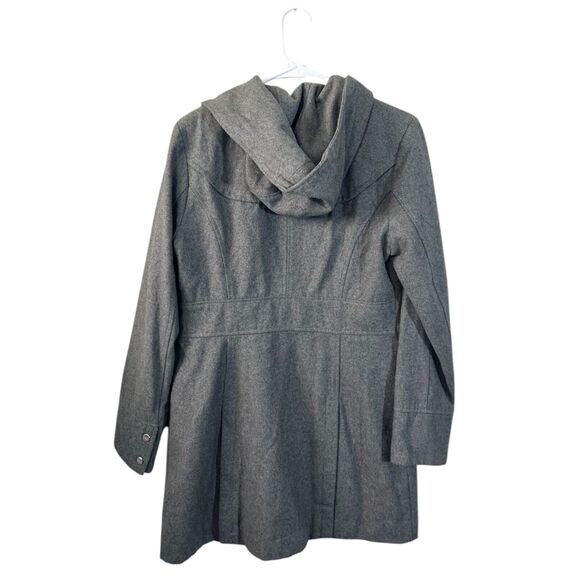 Steve Madden Wool Double Closure Toggle Button Gray Hooded Trench Coat Size M - Picture 2 of 10
